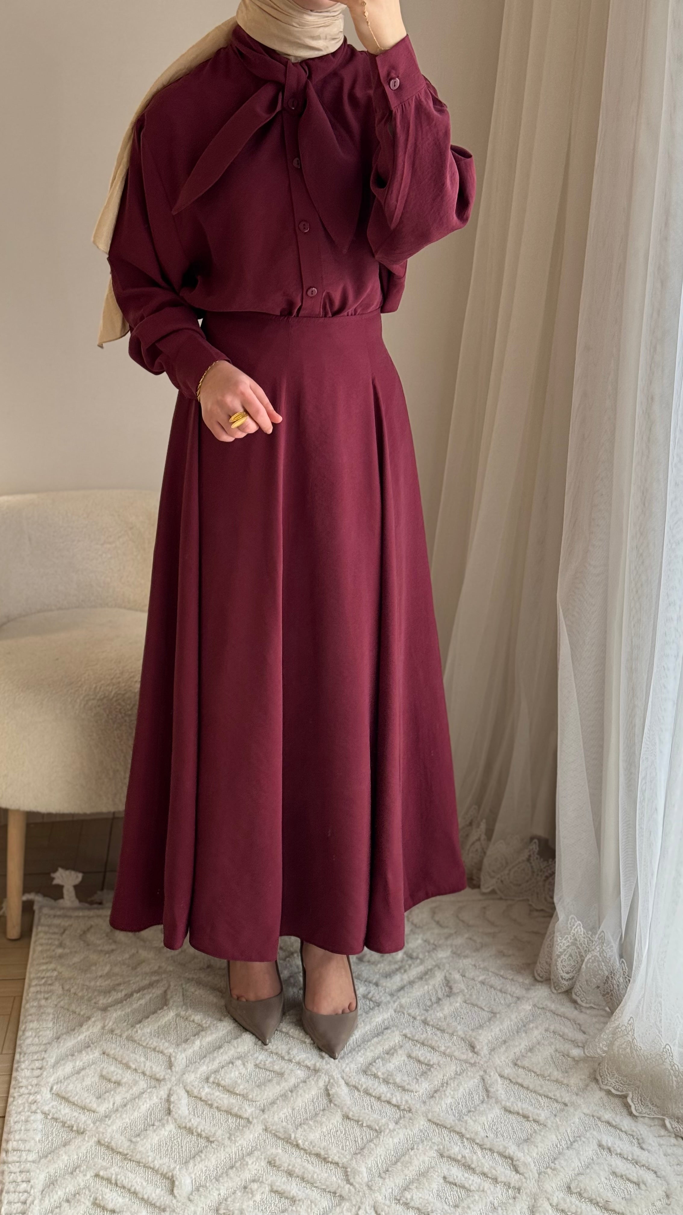 Lina Şal Yaka Takım – Bordo