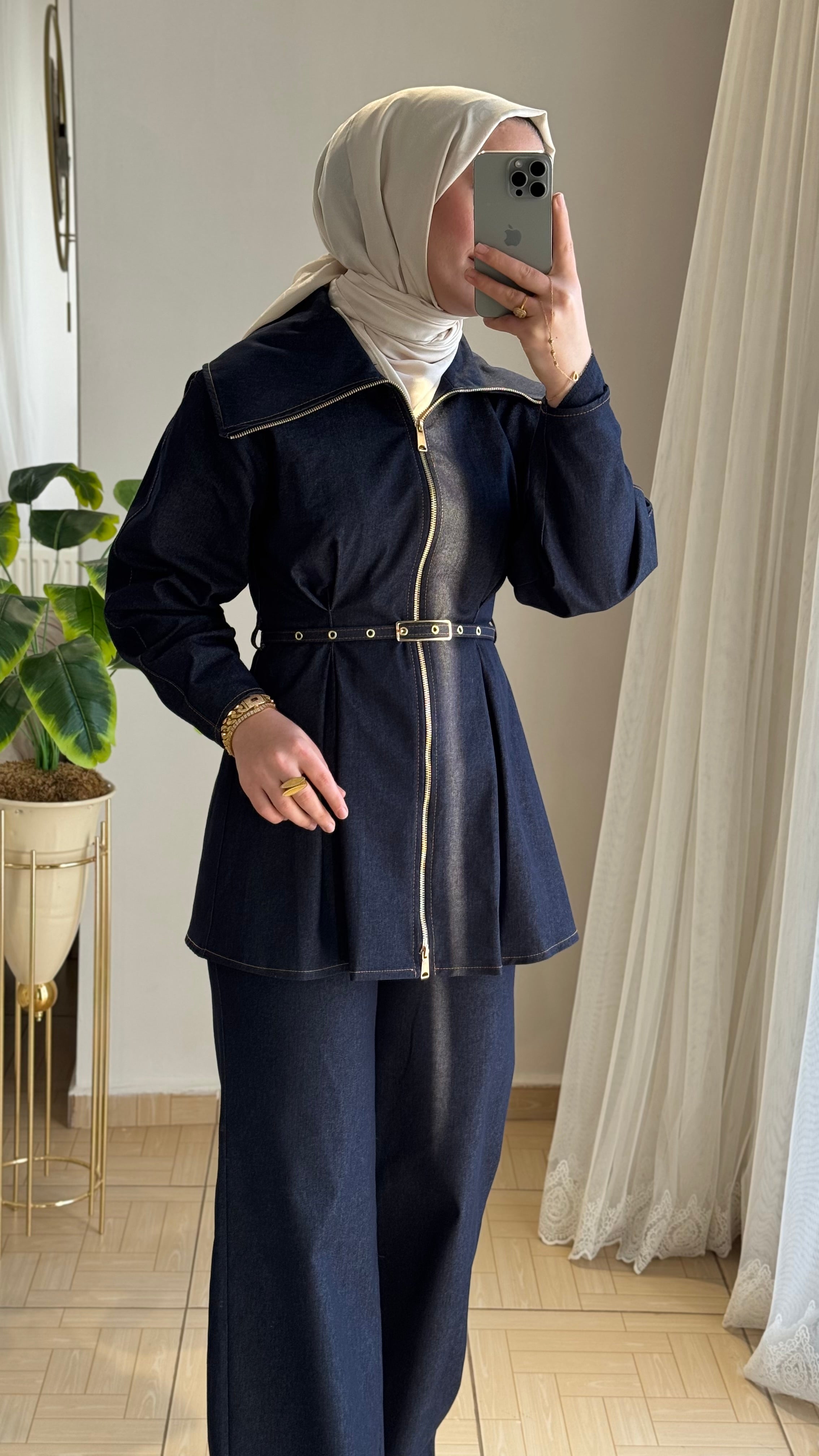 Denim ikili takım mavi