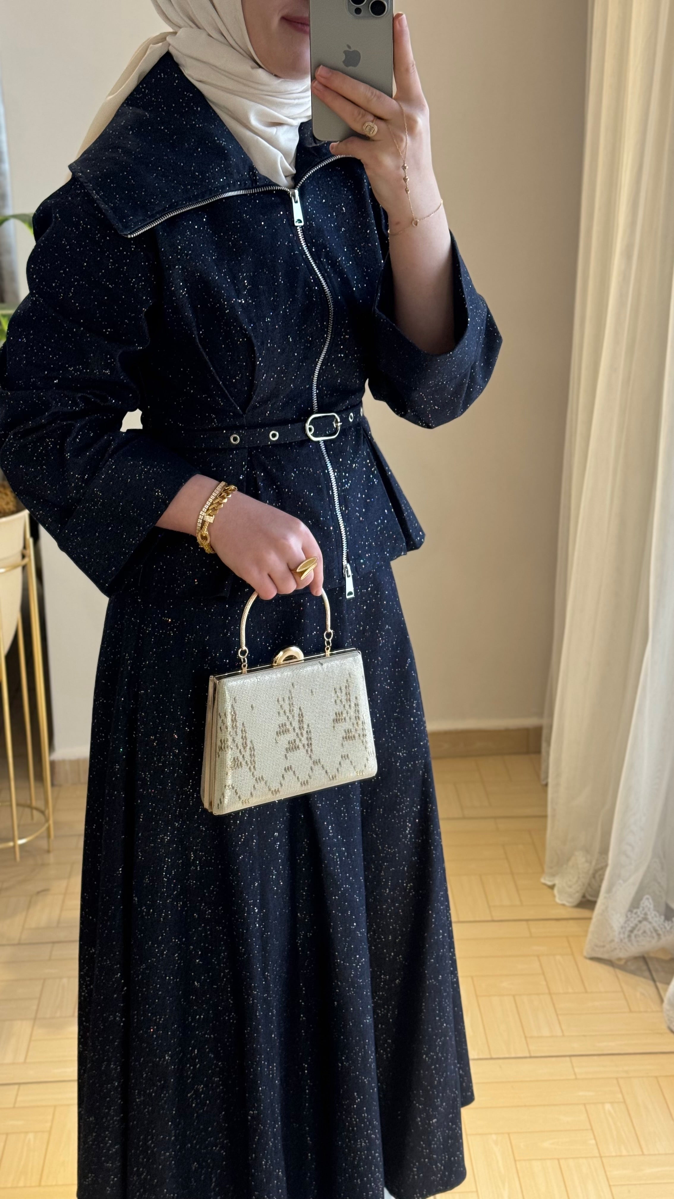 Simli etekli takım lacivert