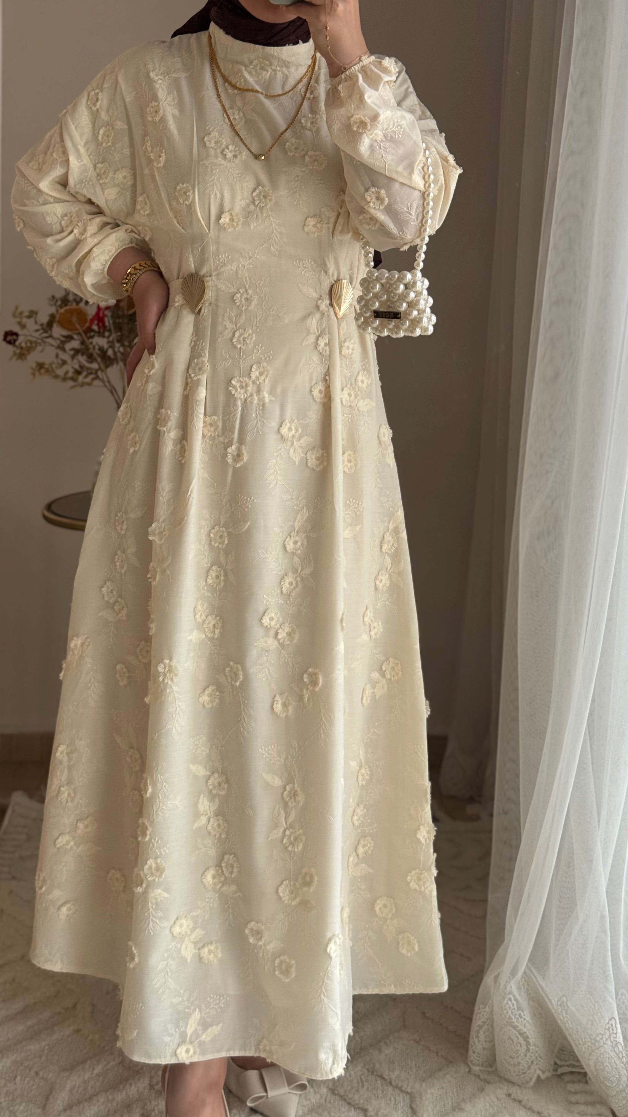 LUNA ÇİÇEK İŞLEMELİ ELBİSE
