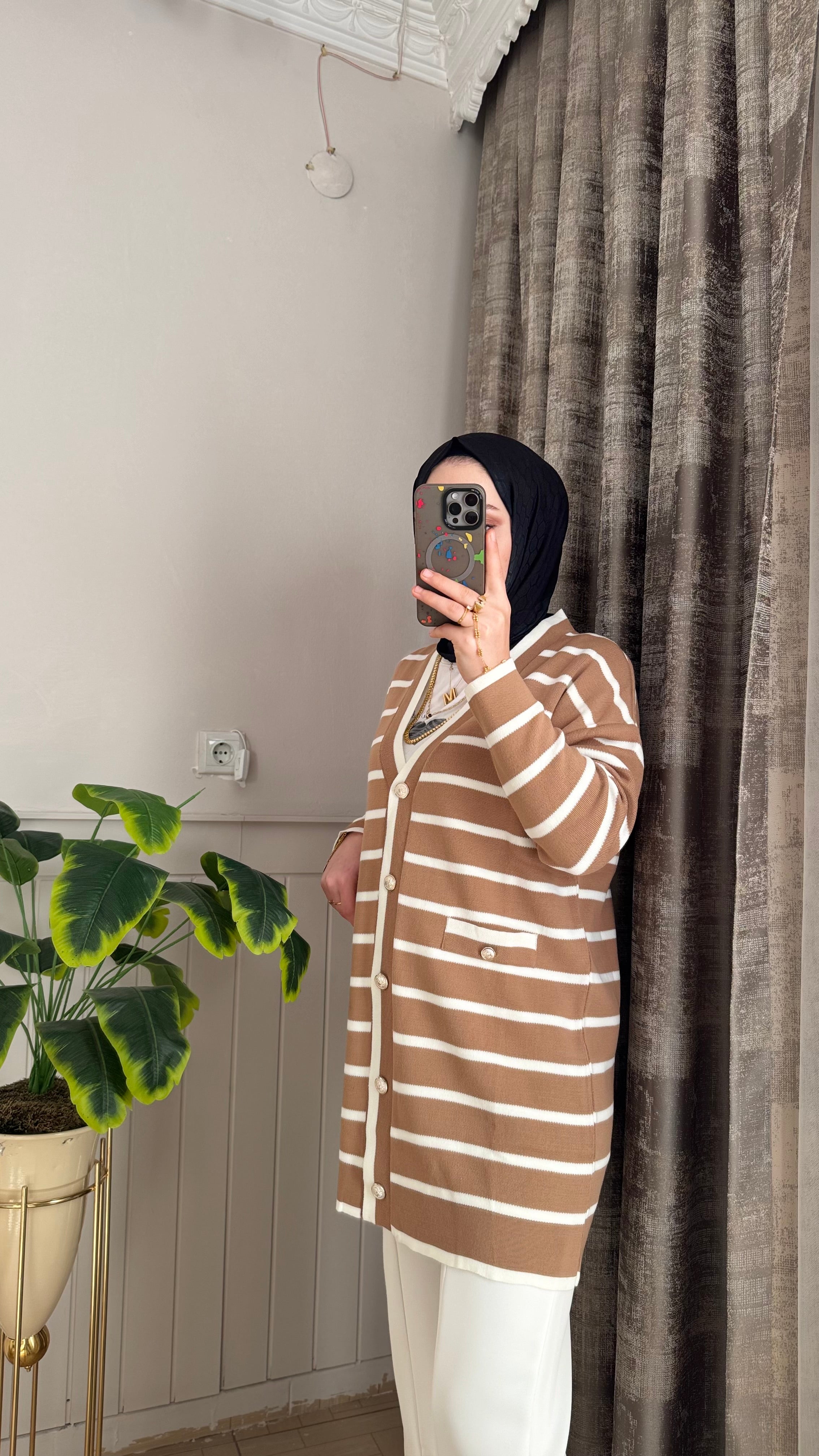 Merserize çizgili hırka