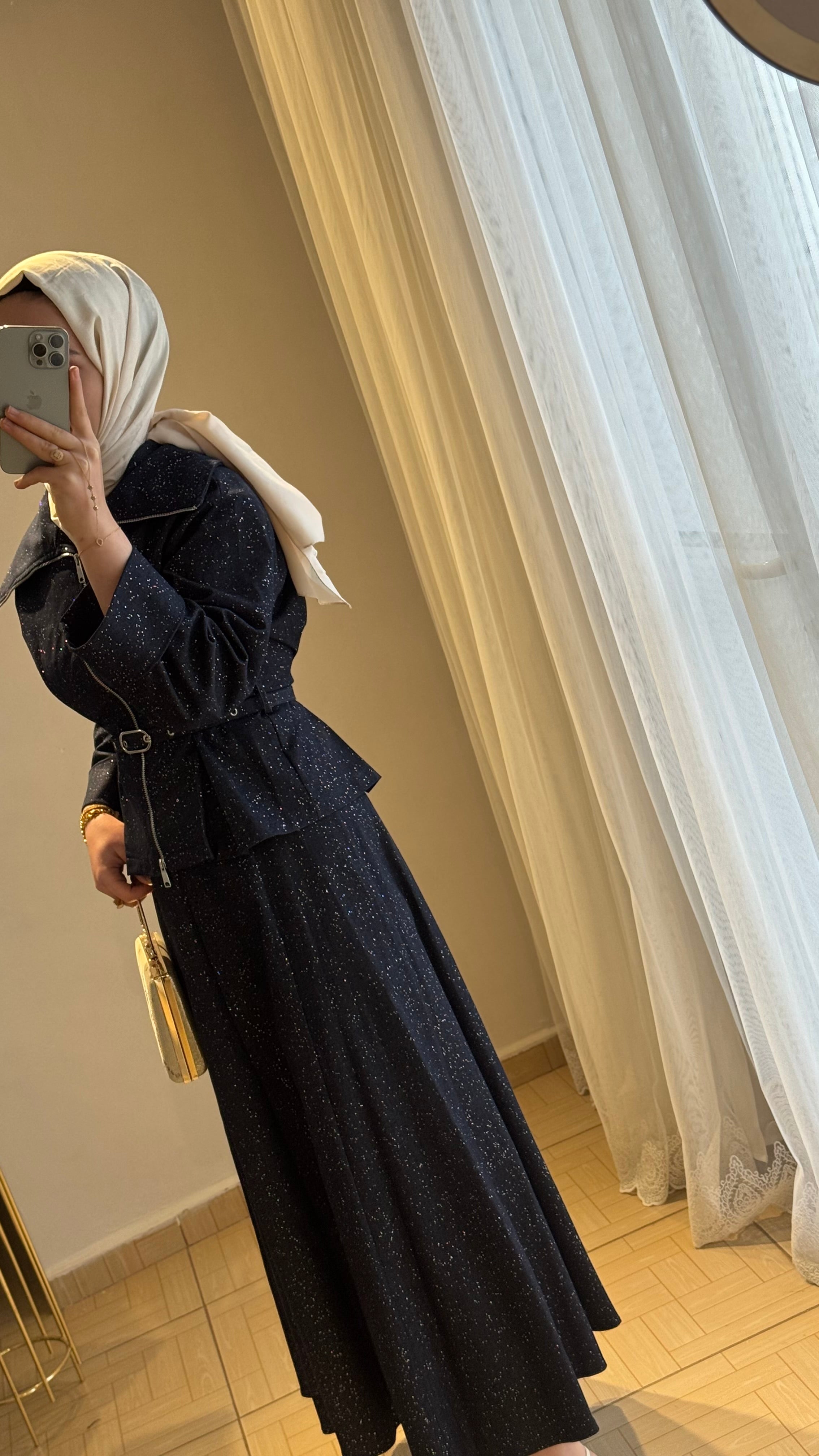 Simli etekli takım lacivert