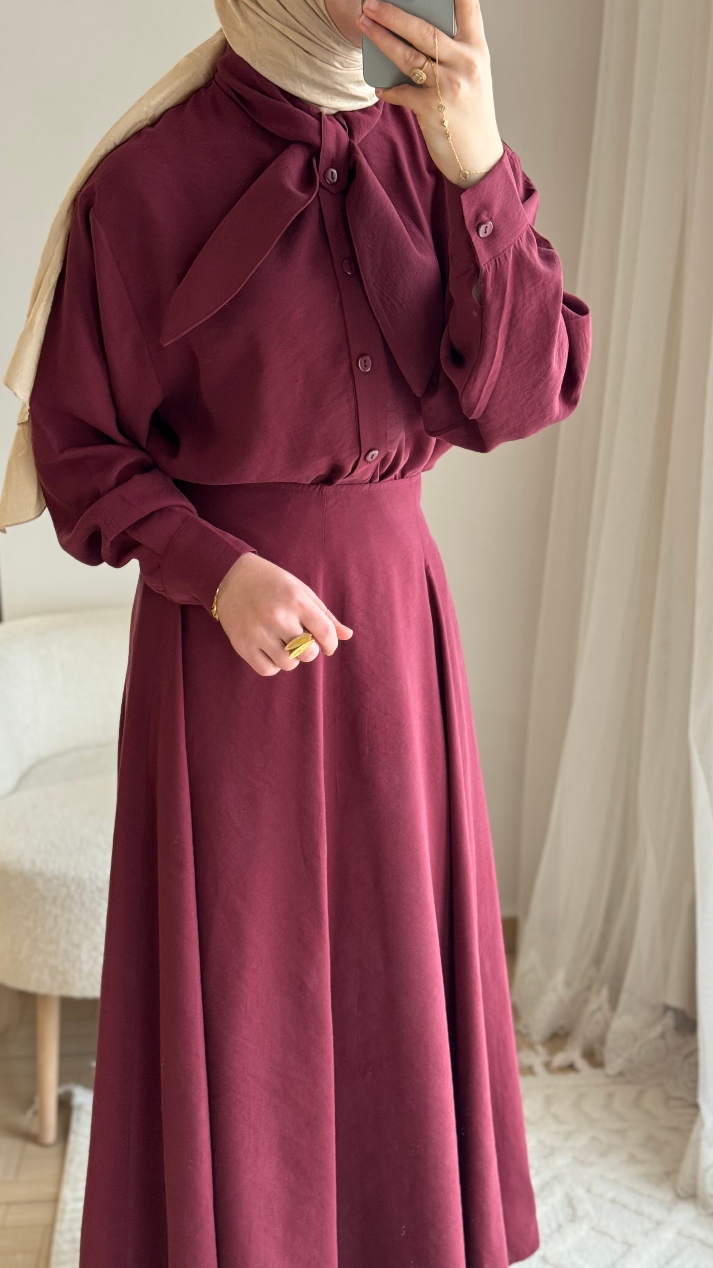 Lina Şal Yaka Takım – Bordo