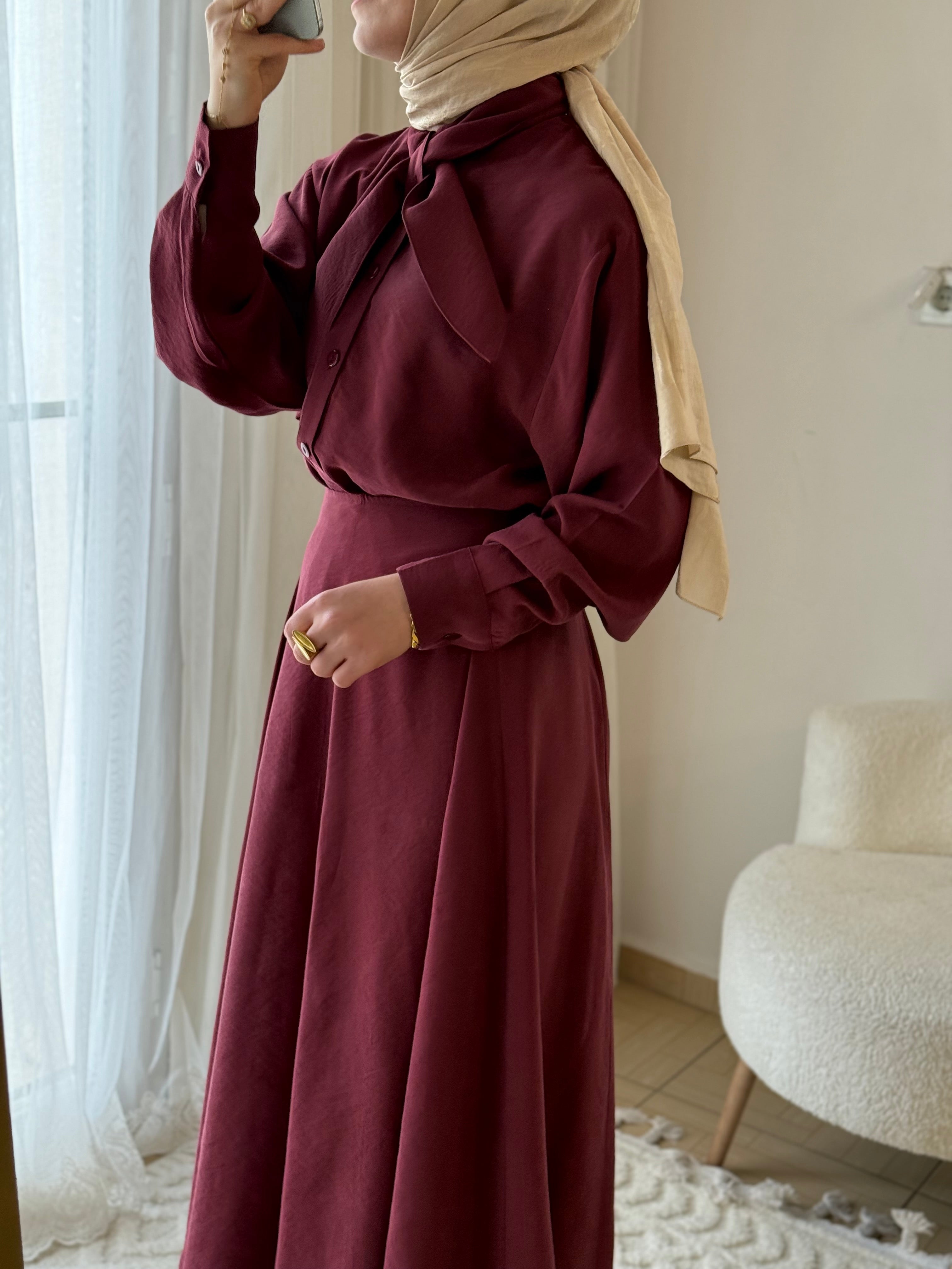Lina Şal Yaka Takım – Bordo