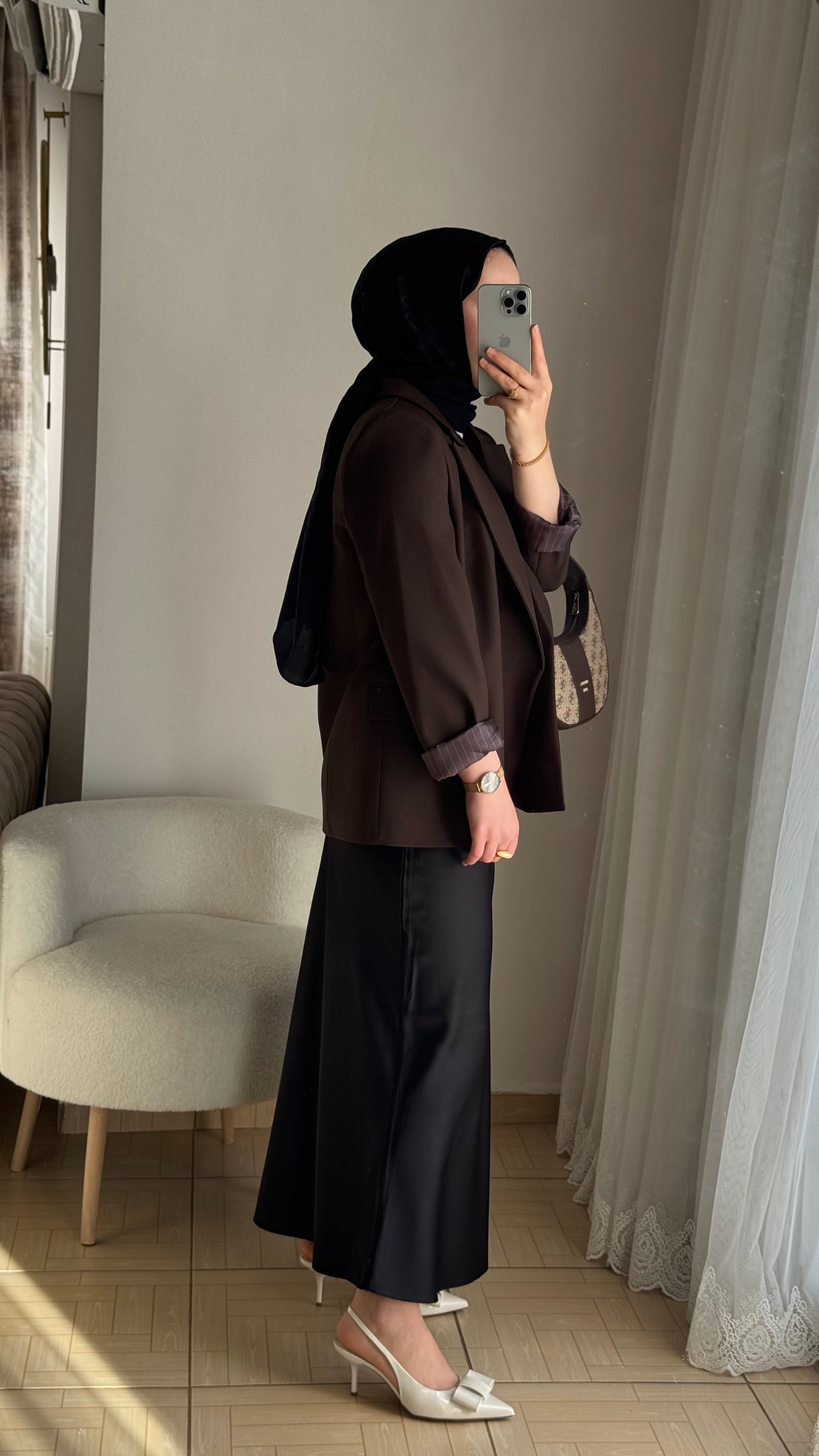 İthal kumaş bleazer ceket kahve