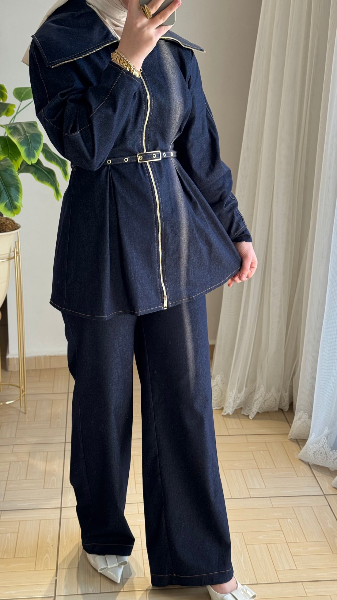 Denim ikili takım mavi