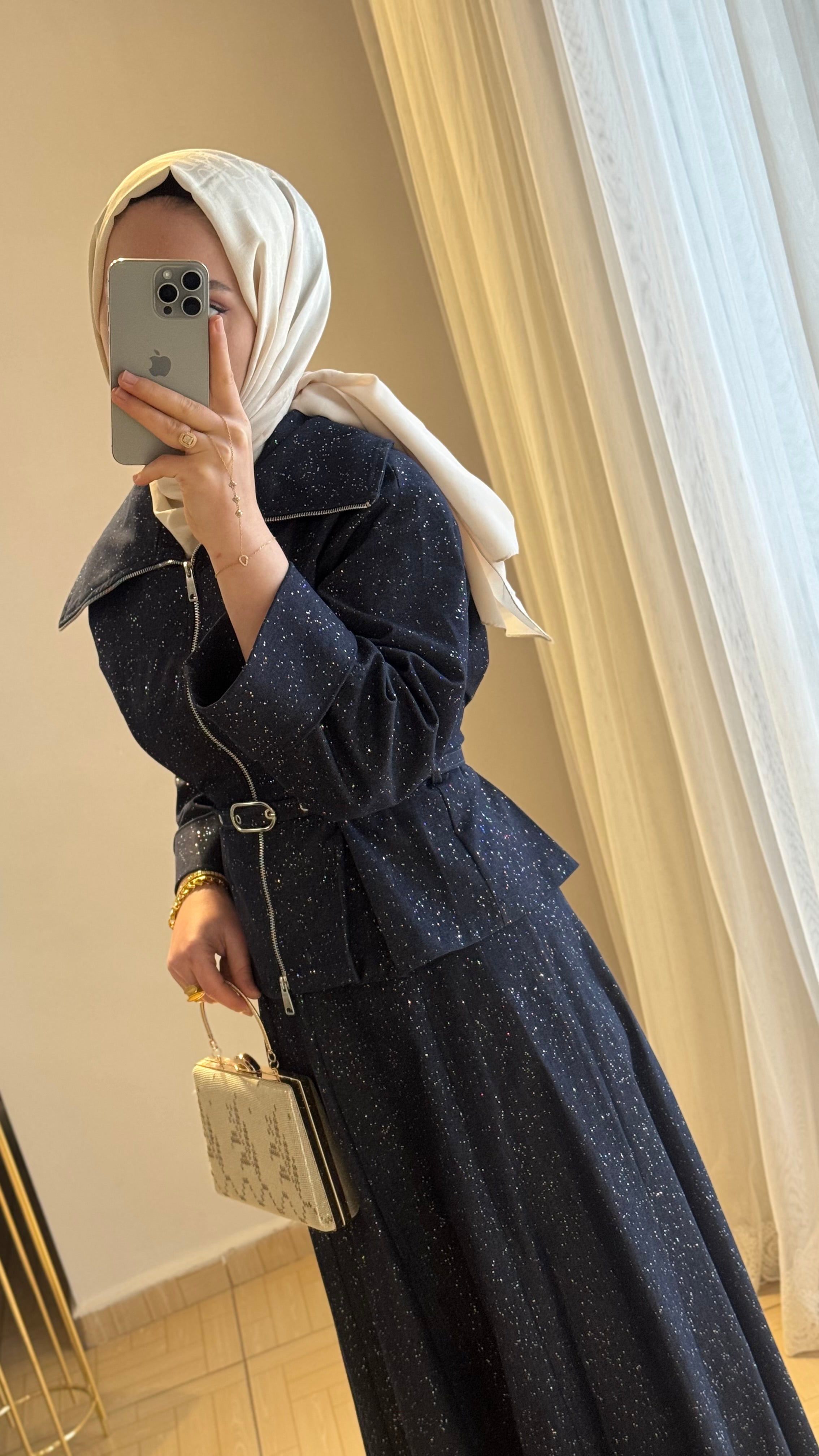 Simli etekli takım lacivert