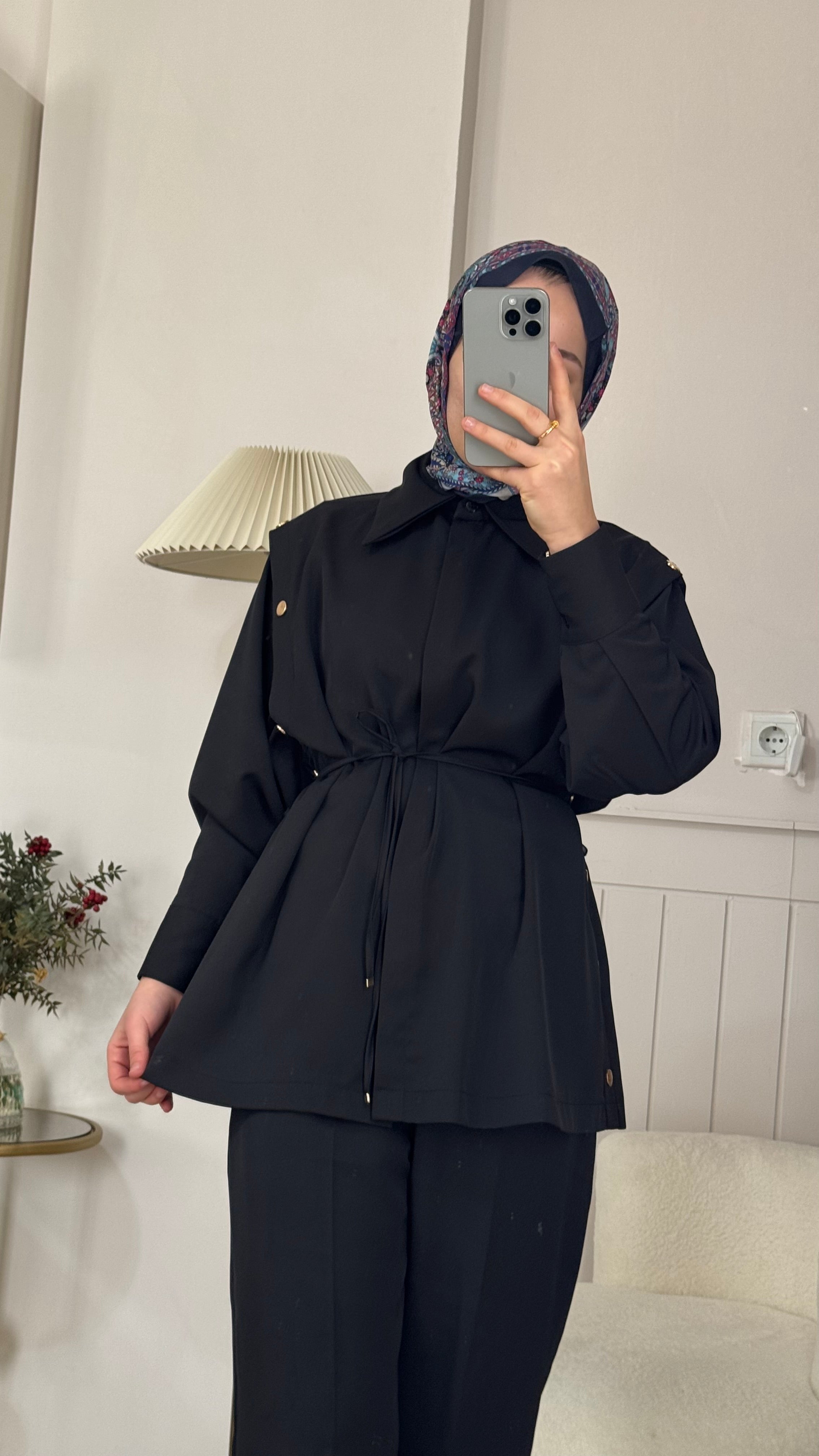 Şifon krep ikili takım siyah