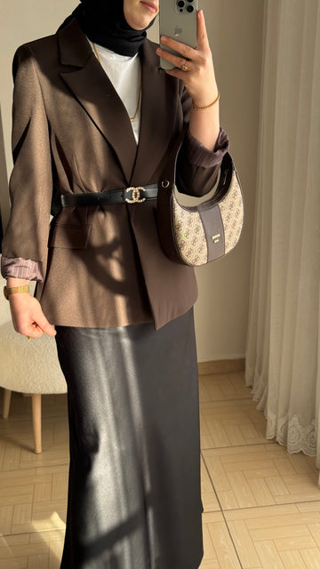 İthal kumaş bleazer ceket kahve