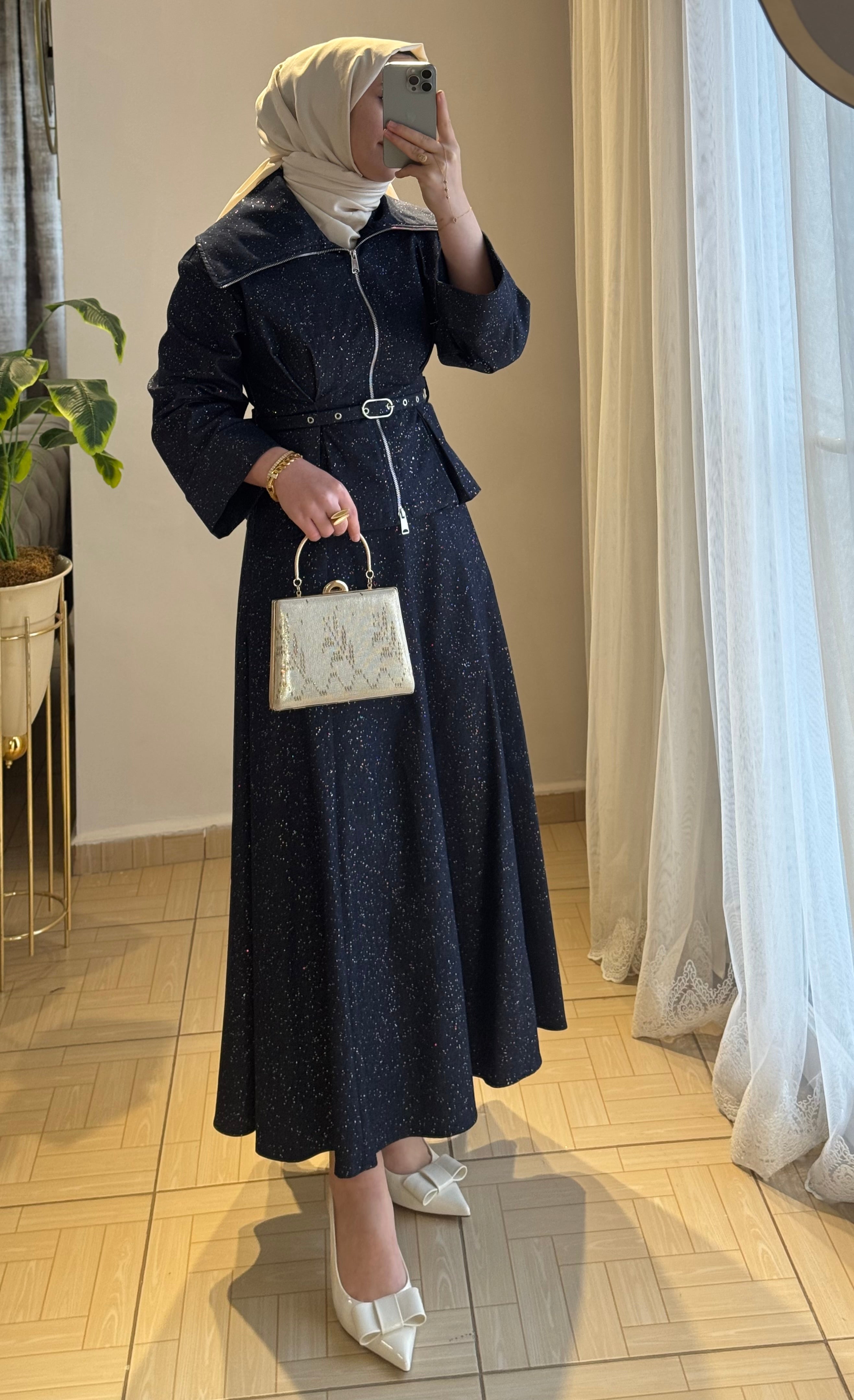 Simli etekli takım lacivert