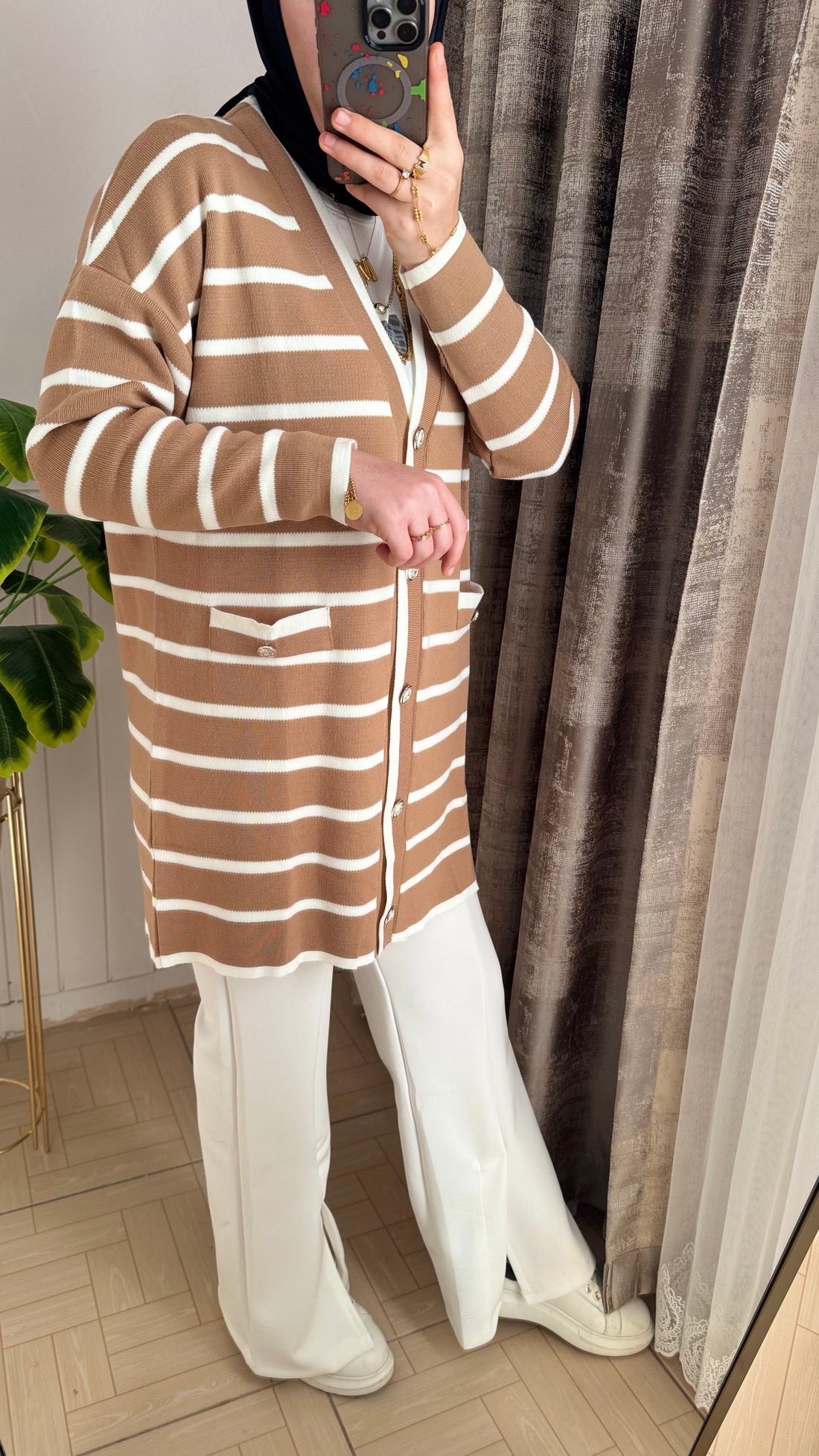 Merserize çizgili hırka