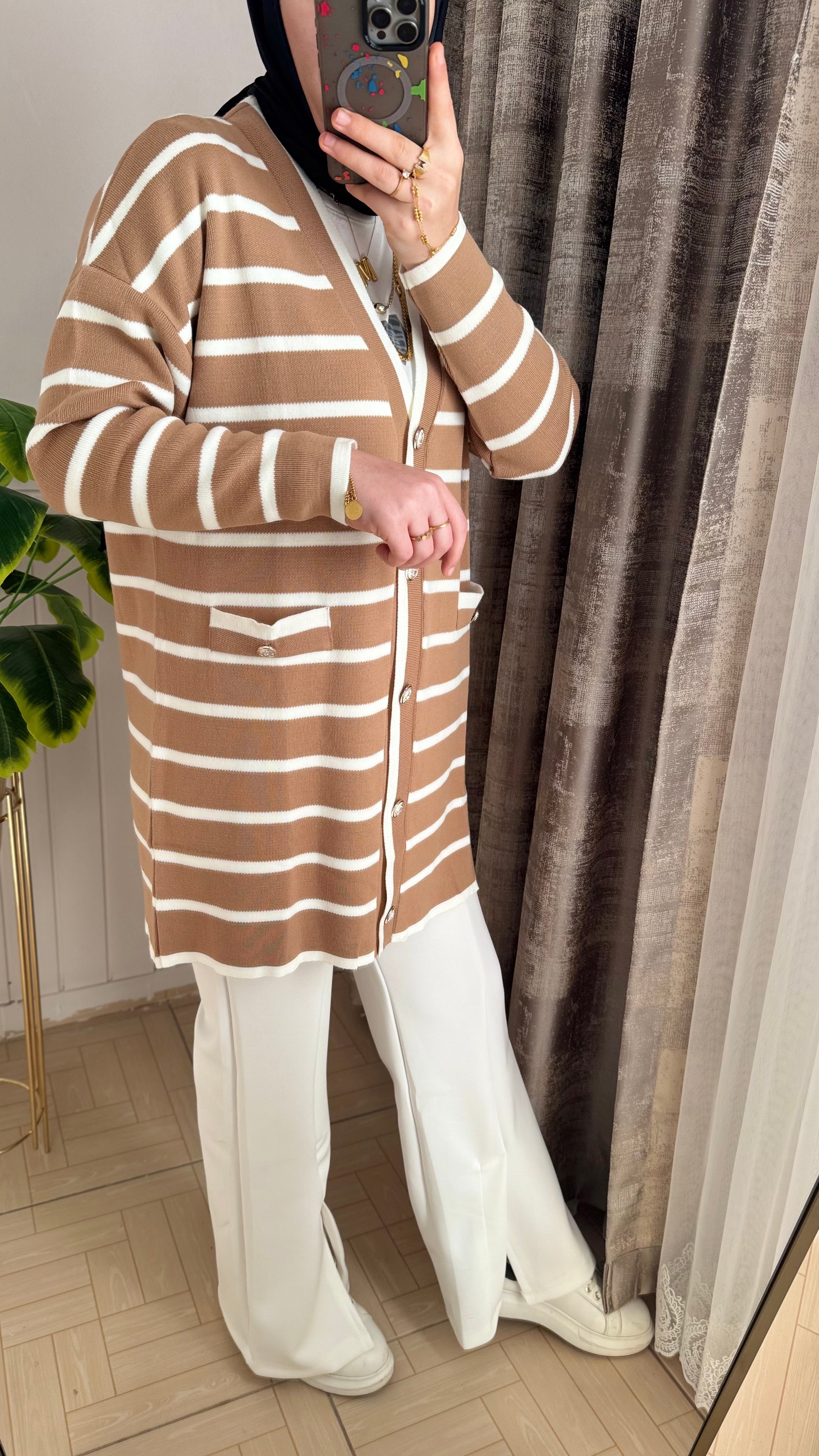 Merserize çizgili hırka