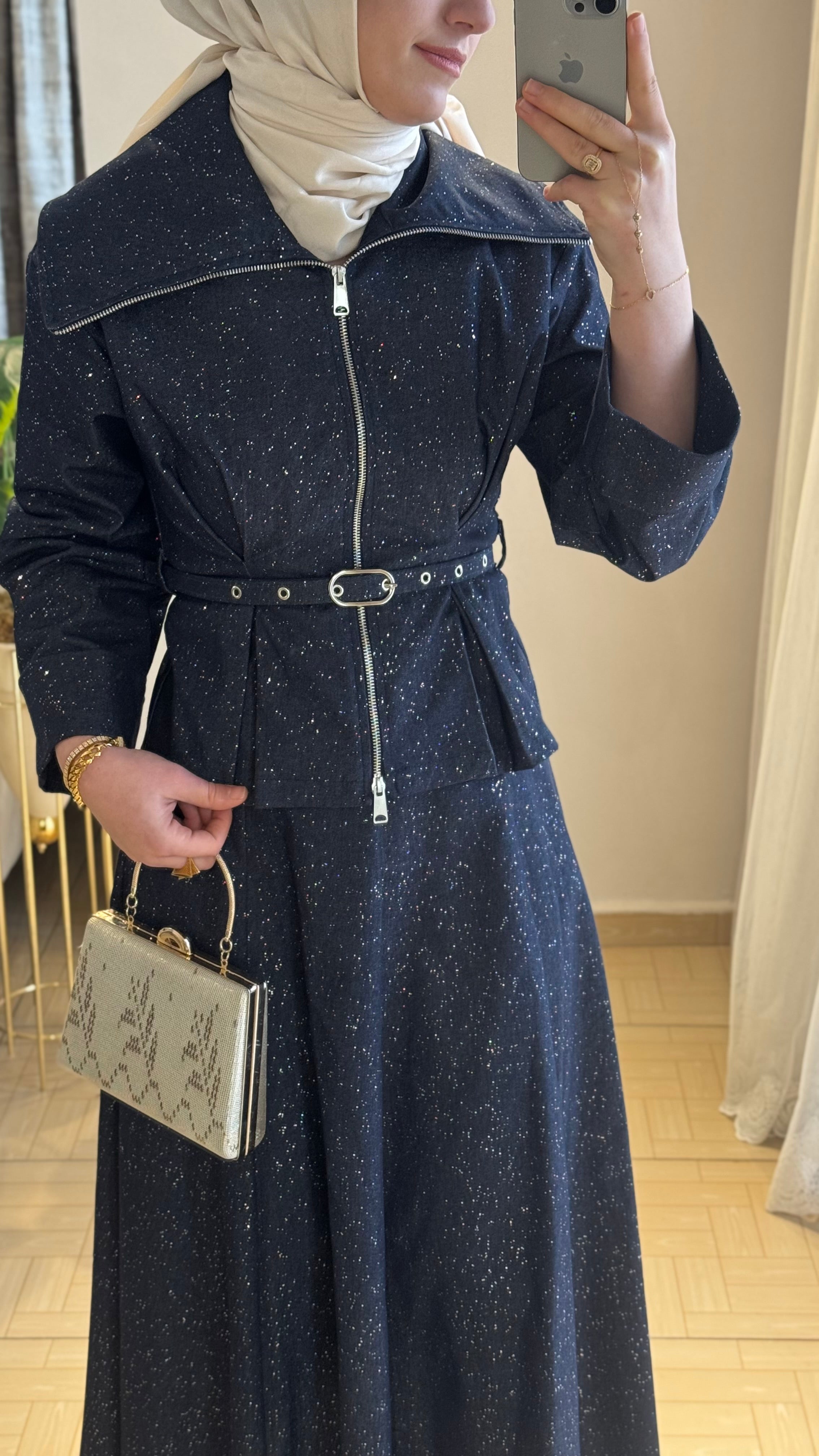 Simli etekli takım lacivert