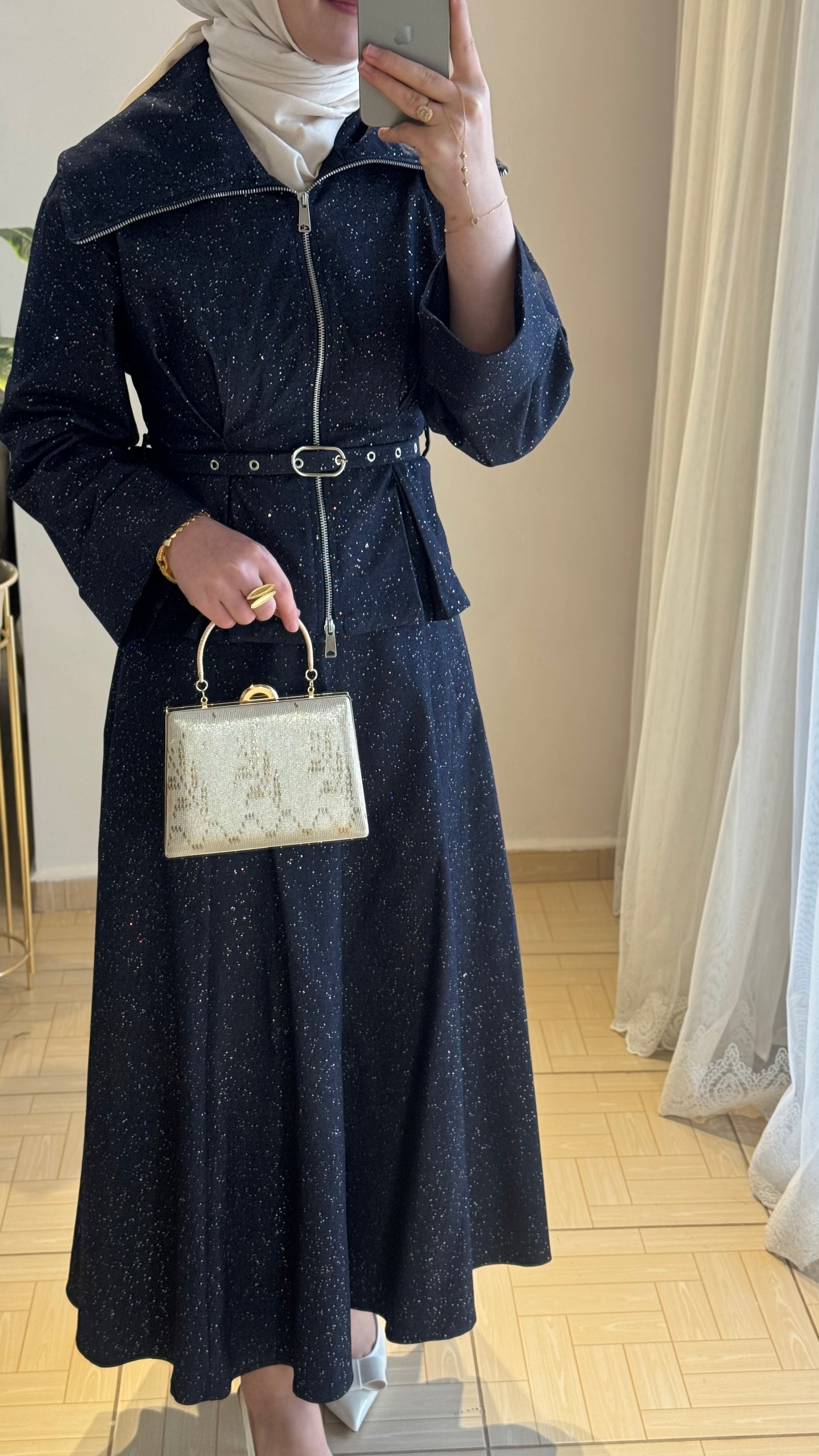 Simli etekli takım lacivert