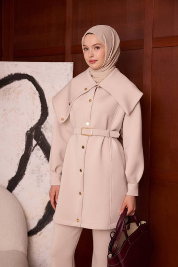 Scuba ikili kumaş bej