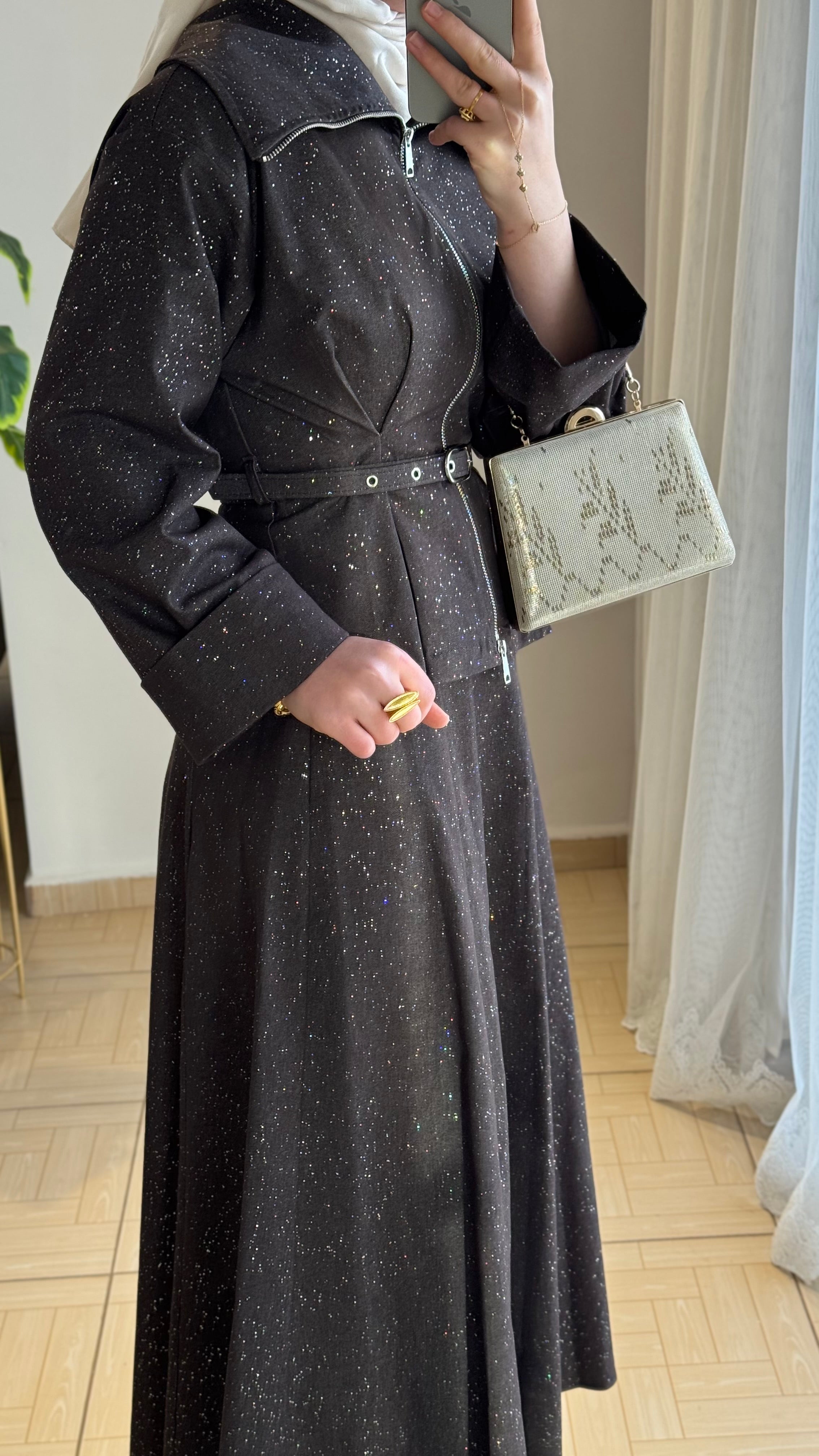 Simli etekli takım kahverengi