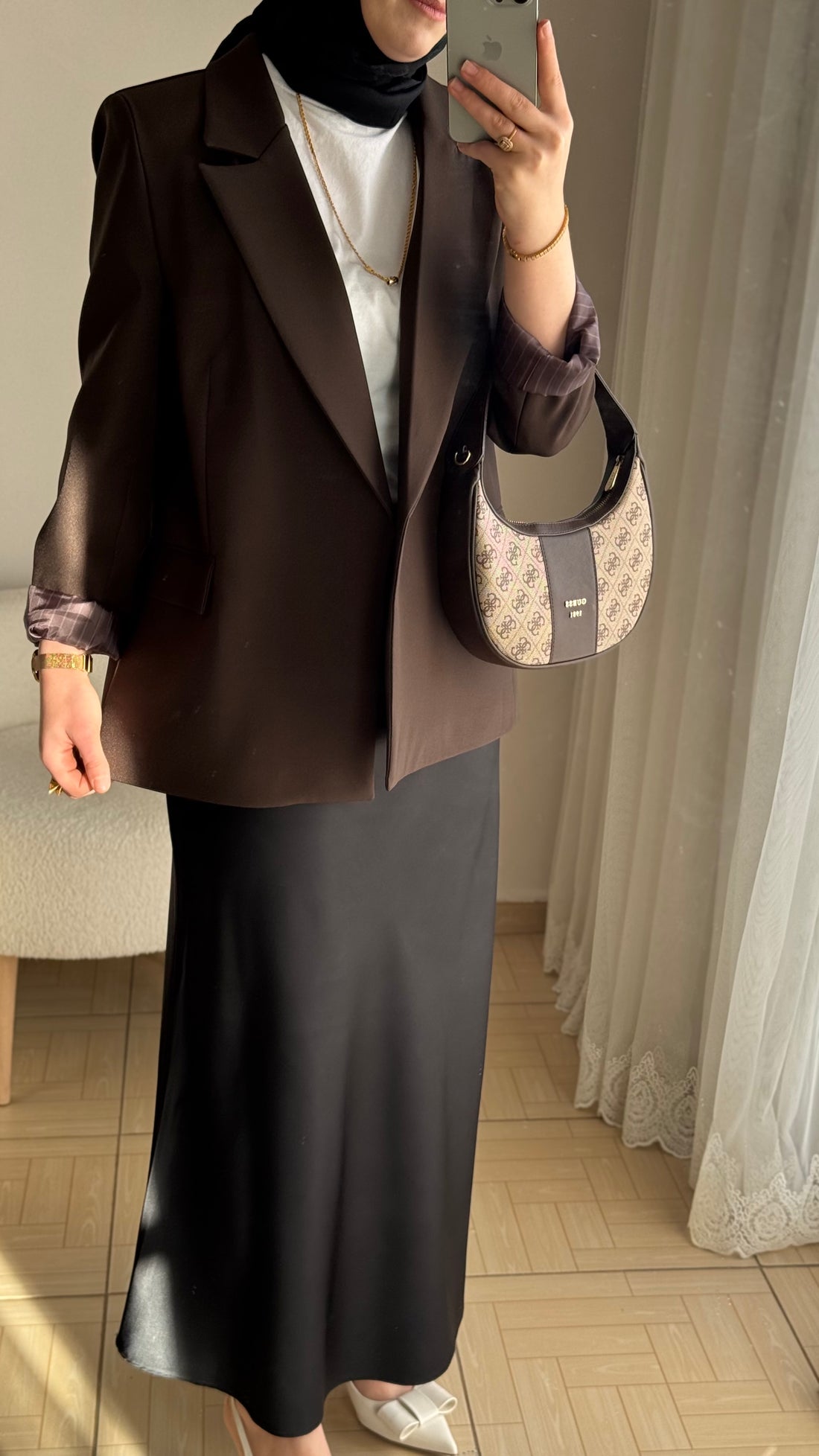 İthal kumaş bleazer ceket kahve