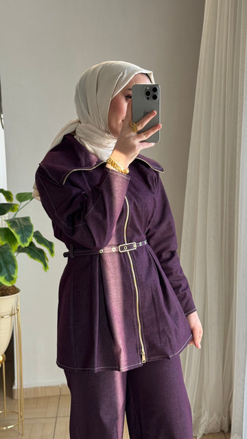 Denim ikili takım mürdüm