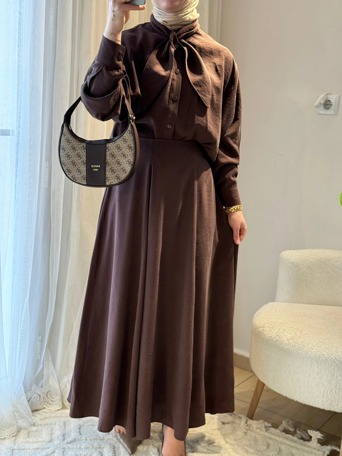 Lina Şal Yaka Takım Kahve